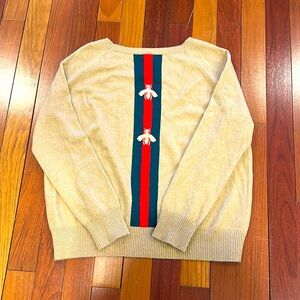 Pink Pineapple Classic Bee Stripe 100% Cashmere Sweater Size M red green tan